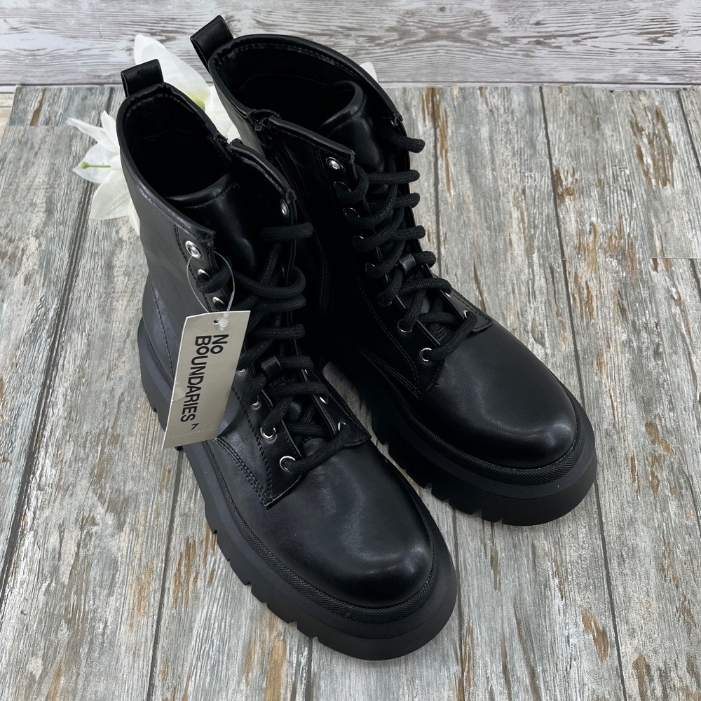 Lug Sole Combat Moto Boots Shoes Black Size 7 - Picture 4 of 11